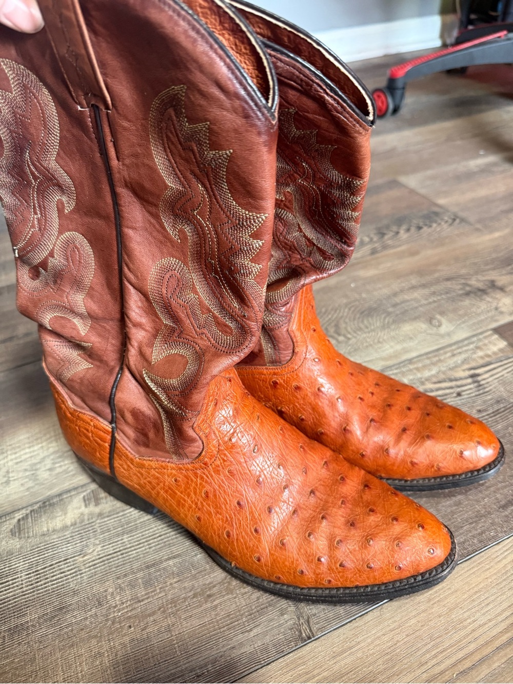 Dan Post Orange Ostrich Leather Cowboy Boots